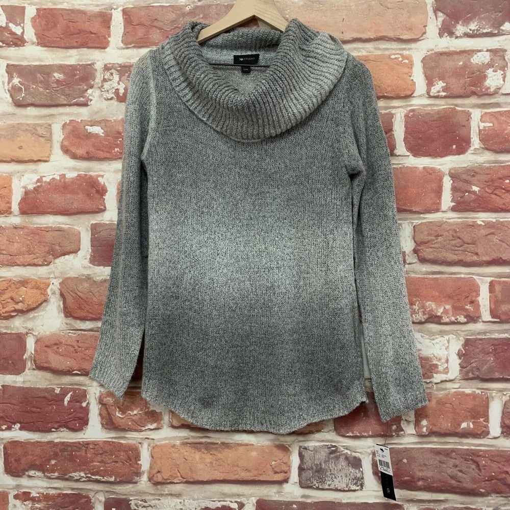 AB Studio Sweater Women's XS Gray Ombre Ribbed Cowl Neck Knit Long Sleeve Tunic